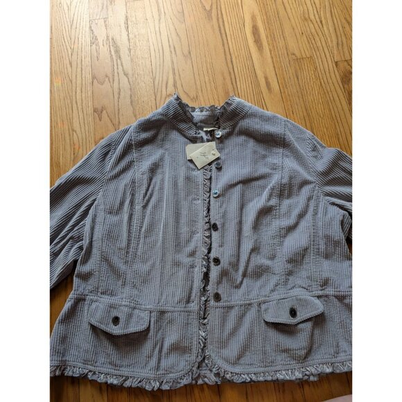 J.Jill Womens 3X Quartz Blue Corduroy Button-Up Jacket With Ruffle Trim NWT - Picture 4 of 8